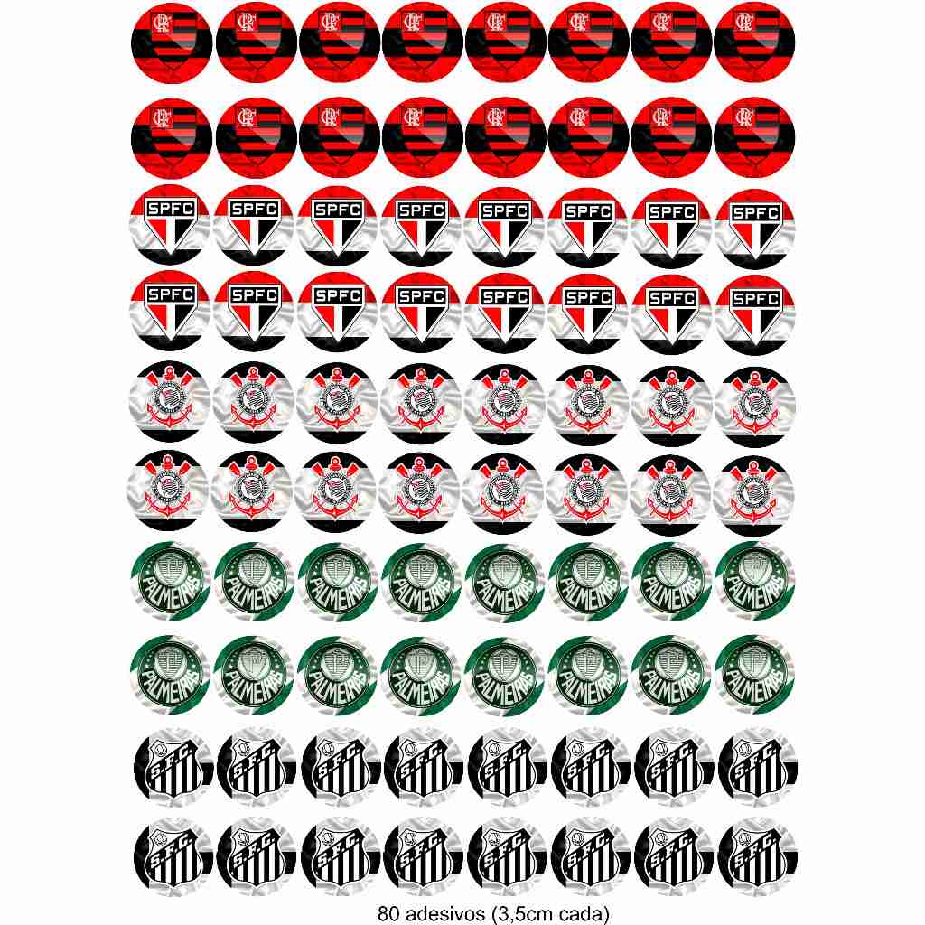 ADESIVO DTF UV COLANTE - TIMES 3,5CM CADA (CARTELA COM 80 UNIDADES) *PODE MOLHAR* em Oferta na Shopee