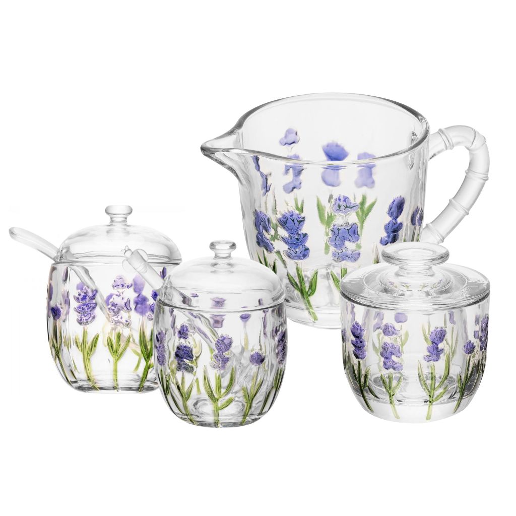 Manteigueira, Leiteira, Acçucareiro e Meleira Lavanda Hand Painting - Lyor