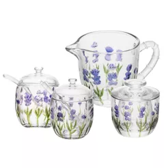 Xicaras, Manteigueira, Leiteira, Açucareiro e Meleira ou Kit 4 completo Lavanda Hand Painting - Lyor