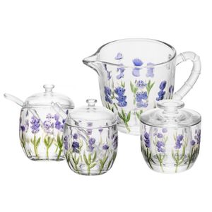 Xicaras, Manteigueira, Leiteira, Açucareiro e Meleira ou Kit 4 completo Lavanda Hand Painting - Lyor