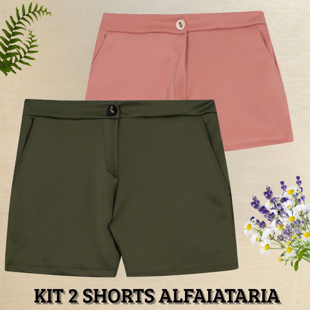 Kit 2 Shorts Alfaiataria Feminina Social Cintura Alta Disfarça Barriga