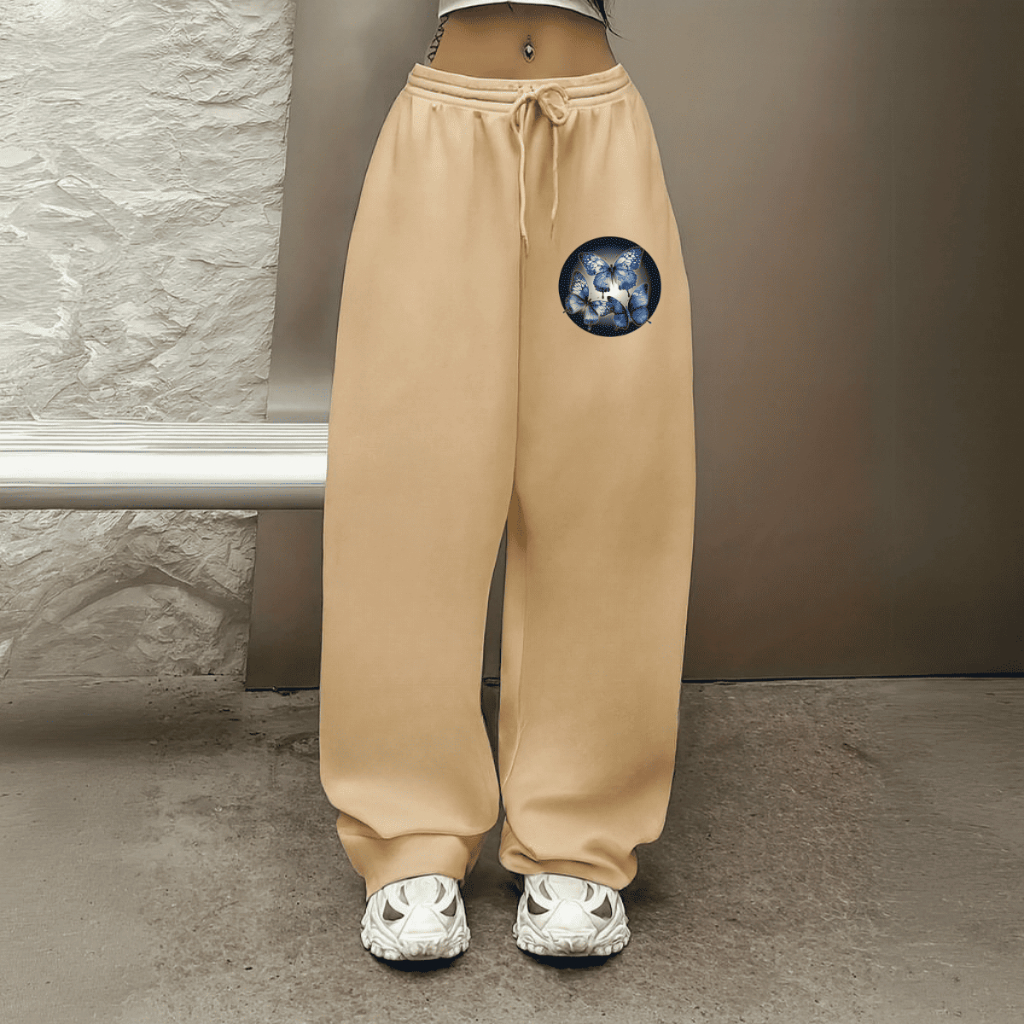 Moletom Calça Larga Urban Style Wide Leg Flanelada Premium Tendência Hip Hop Modelo Borboletas
