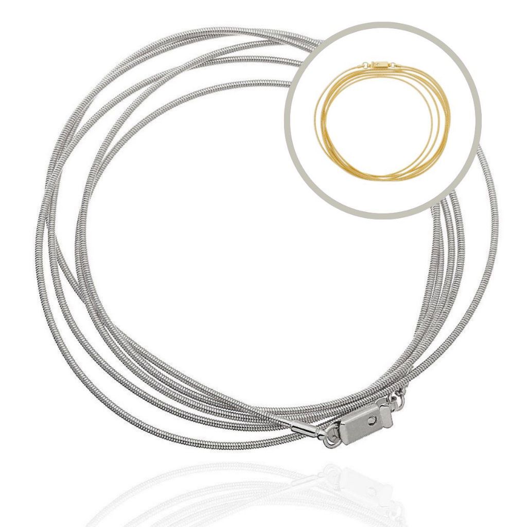 Autha Pulseira Fio Único Corda de Violão 120cm, Kit 2 Unidades: Banho Ouro e Prata Multiuso Pulseira, Colar e Tornozelei