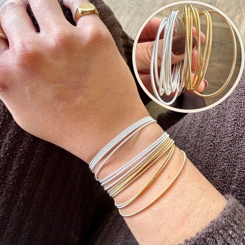 Pulseira Corda de Violão Kit com 2 Unidades Dourada e Prata, Acessório Feminino Masculino, Colar, Pulseira e Tornozeleir