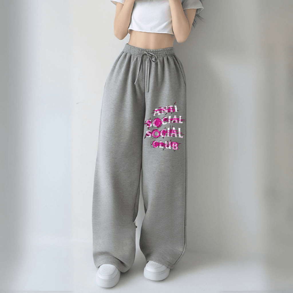 Calça Larga Moletom Wide Leg Unissex Premium Estilo Streetwear Hip Hop Anti Social Club