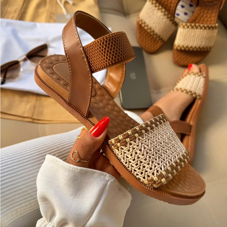 Sandália Feminina Ortopédica Confortável com Elástico Presente Natal Ano Novo