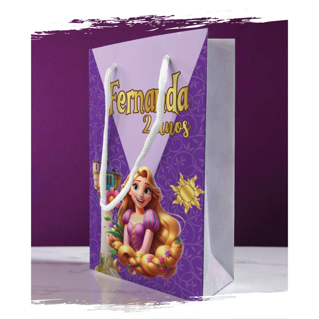 Sacolinha de Festa Rapunzel Lembrancinha Personalizada Kit Festa Sacola Pé Enrolados Roxo