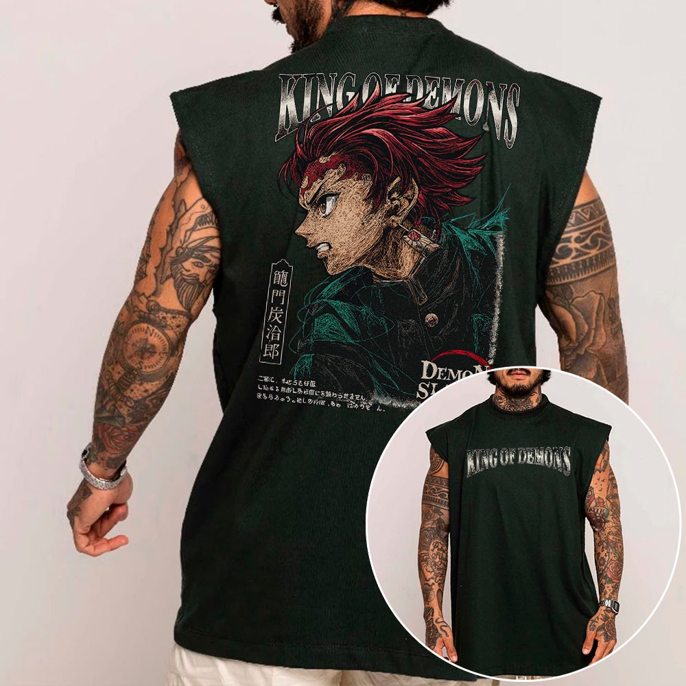 Camiseta Regata Longa Oversized Estilosa Demons Slayer Tanjiro King Of Demons Anime Geek Unissex