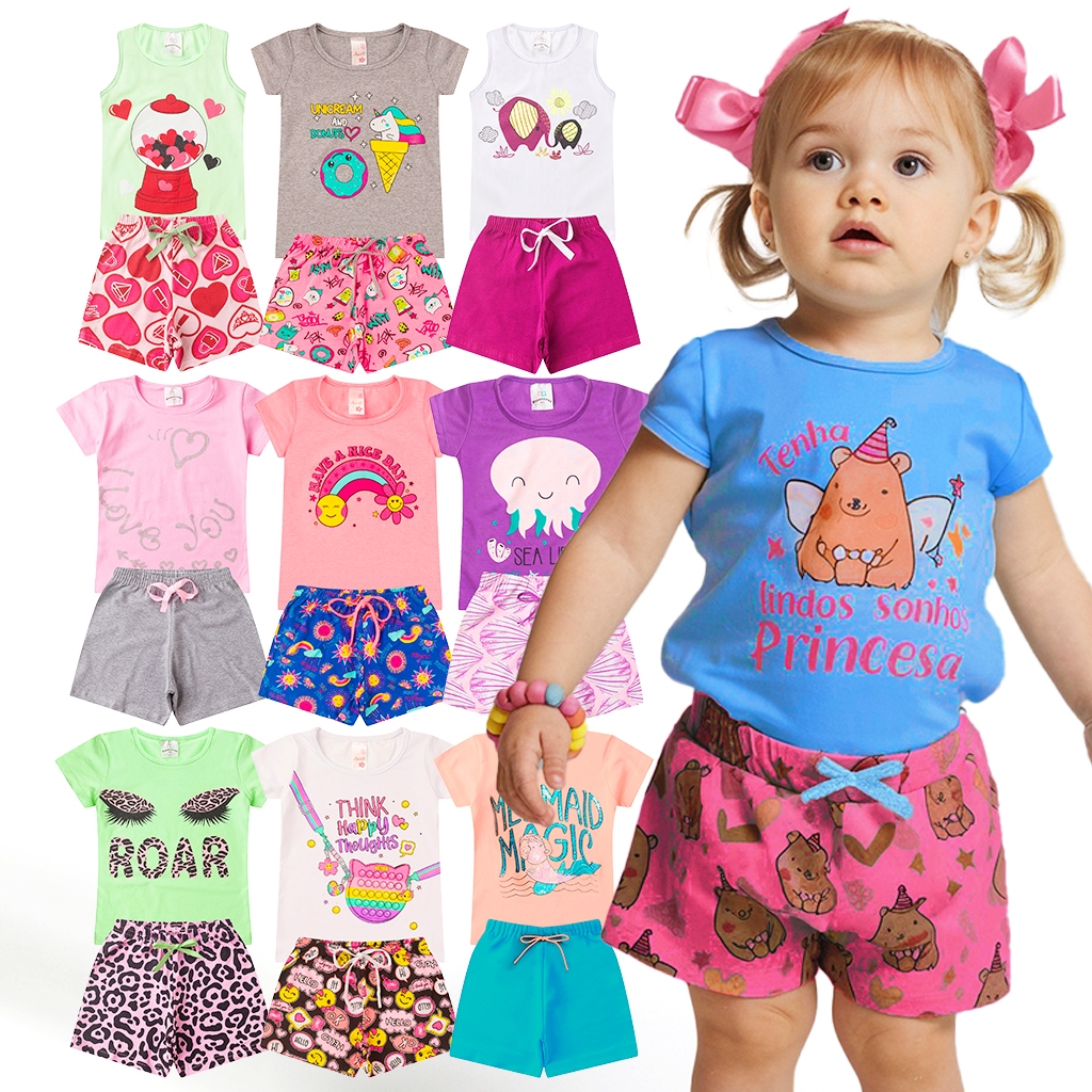 Kit 6, 8 ou 12 Peças Roupa Infantil Menina Verão Conjunto Criança Feminino Tamanho 1 ao 14