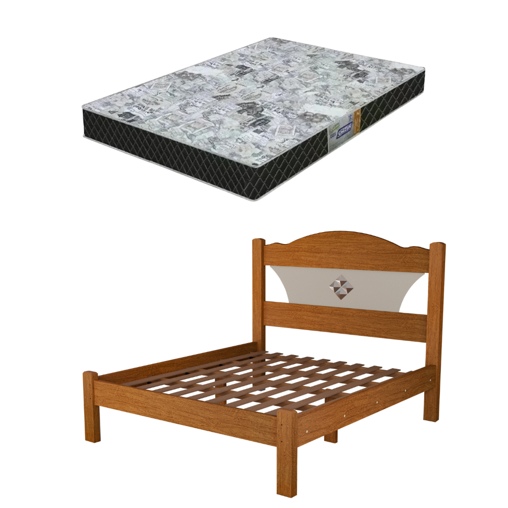 Cama Casal Julia 100% Mdf - Estrado 100% Madeira Carmolar Naturale + Colchão  Gazin 1,38x1,88 D23