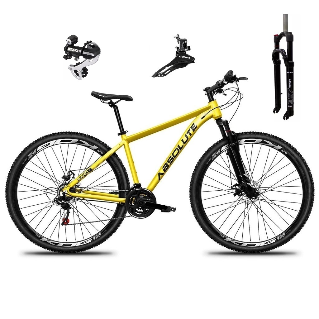 Bicicleta Aro 29 Absolute Nero 5 Câmbio Shimano 24v Acera K7 Garfo com Trava Freio a Disco MTB