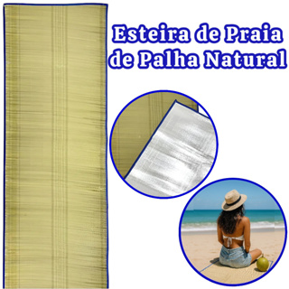 Esteira Praia Palha  Natural Tapete Térmico 1,70cm Dobrável Com Alça Laminado Impermeável Parque em Oferta na Shopee