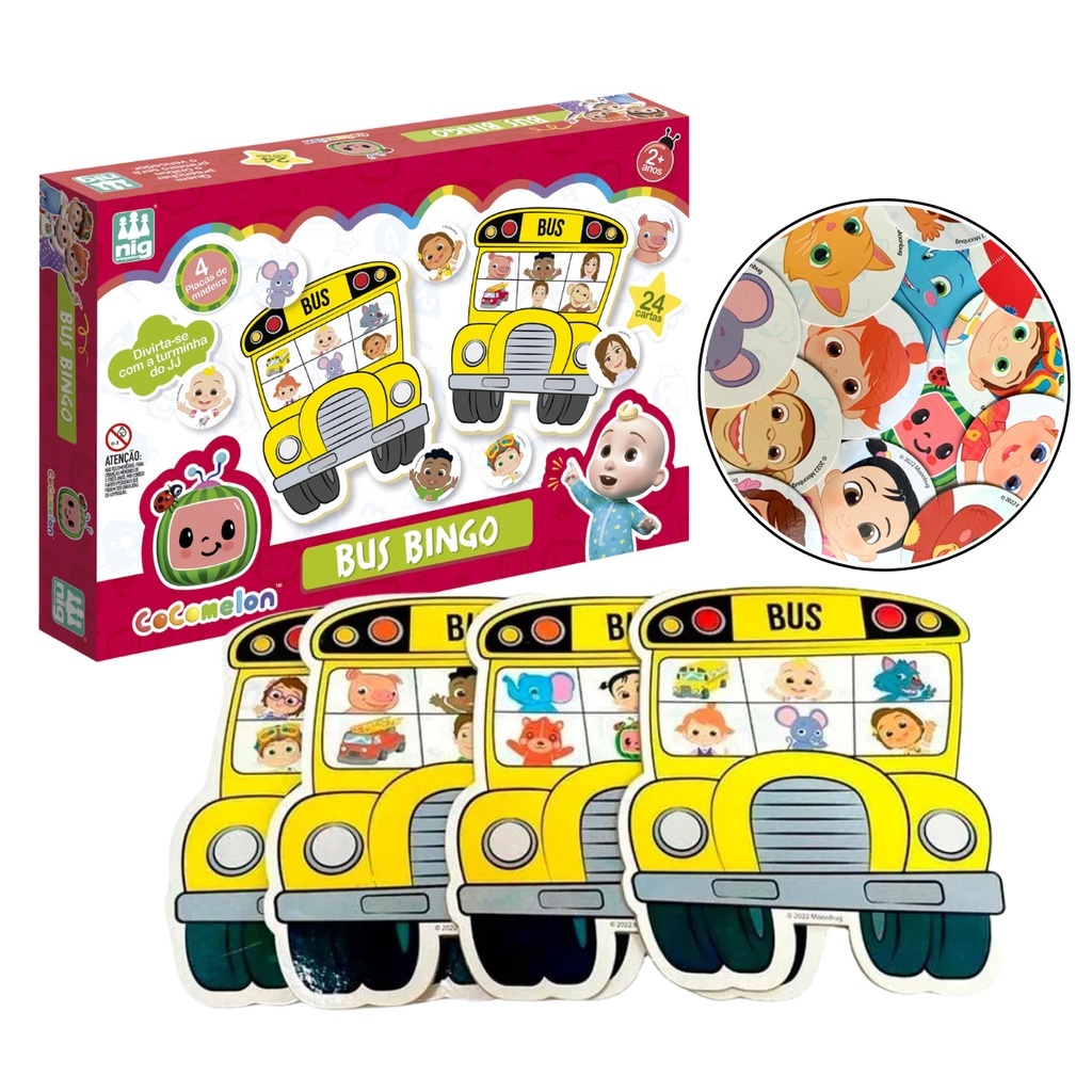 Jogo Didatico Bus Bingo Cocomelon Com Cartelas Em madeira Nig