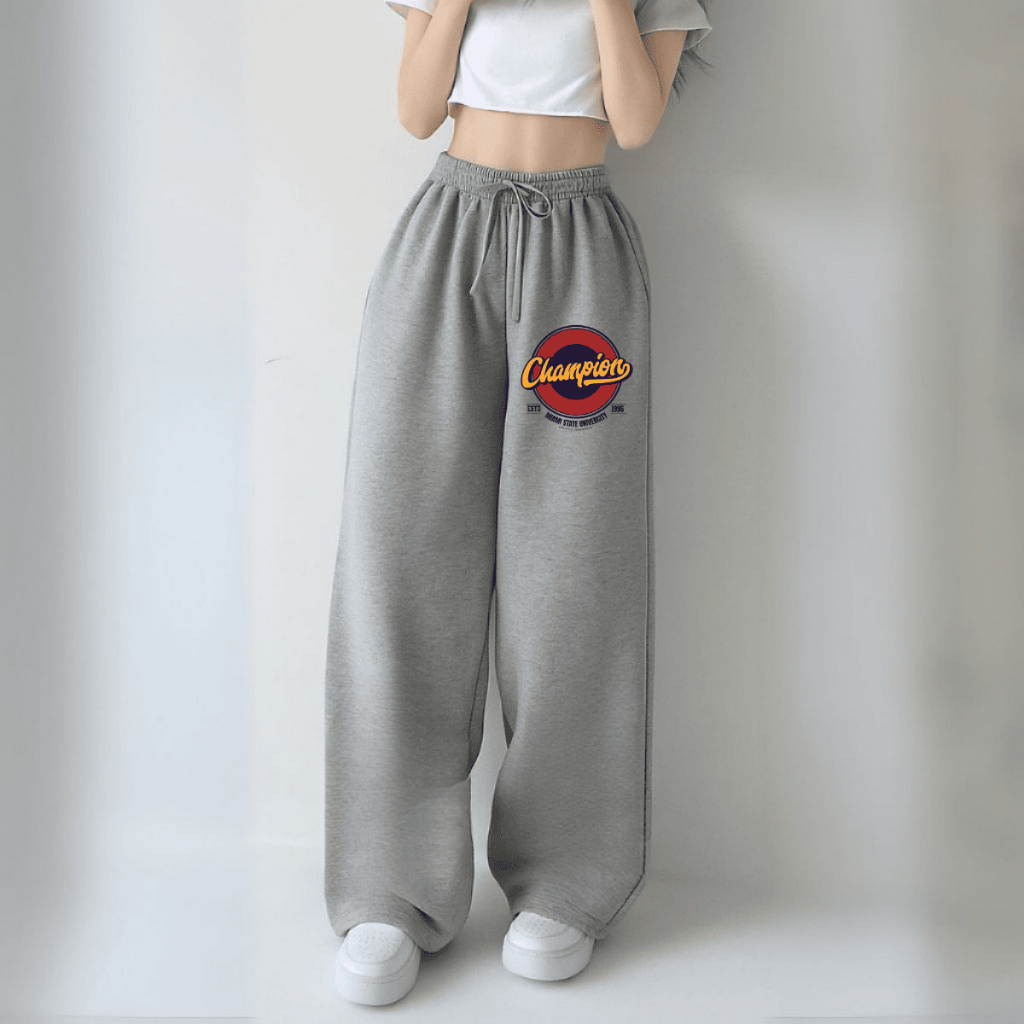 Calça Larga Moletom Wide Leg Unissex Premium Estilo Streetwear Hip Hop Champion University