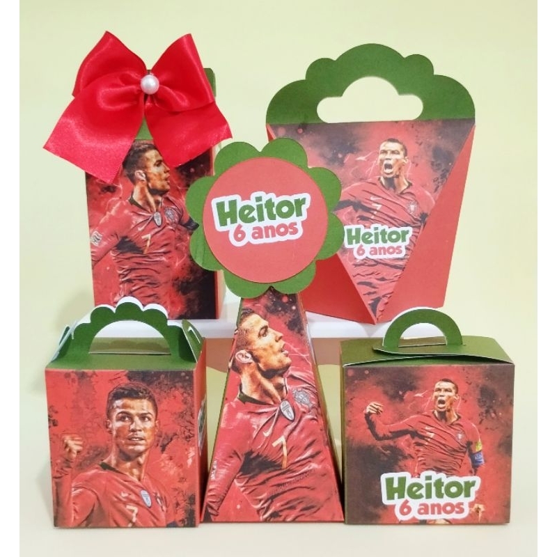 Kit Cristiano Ronaldo Portugal 50 Caixas Personalizadas Lembrancinhas Festa Infantil Milk Aniversário Pegue e Monte