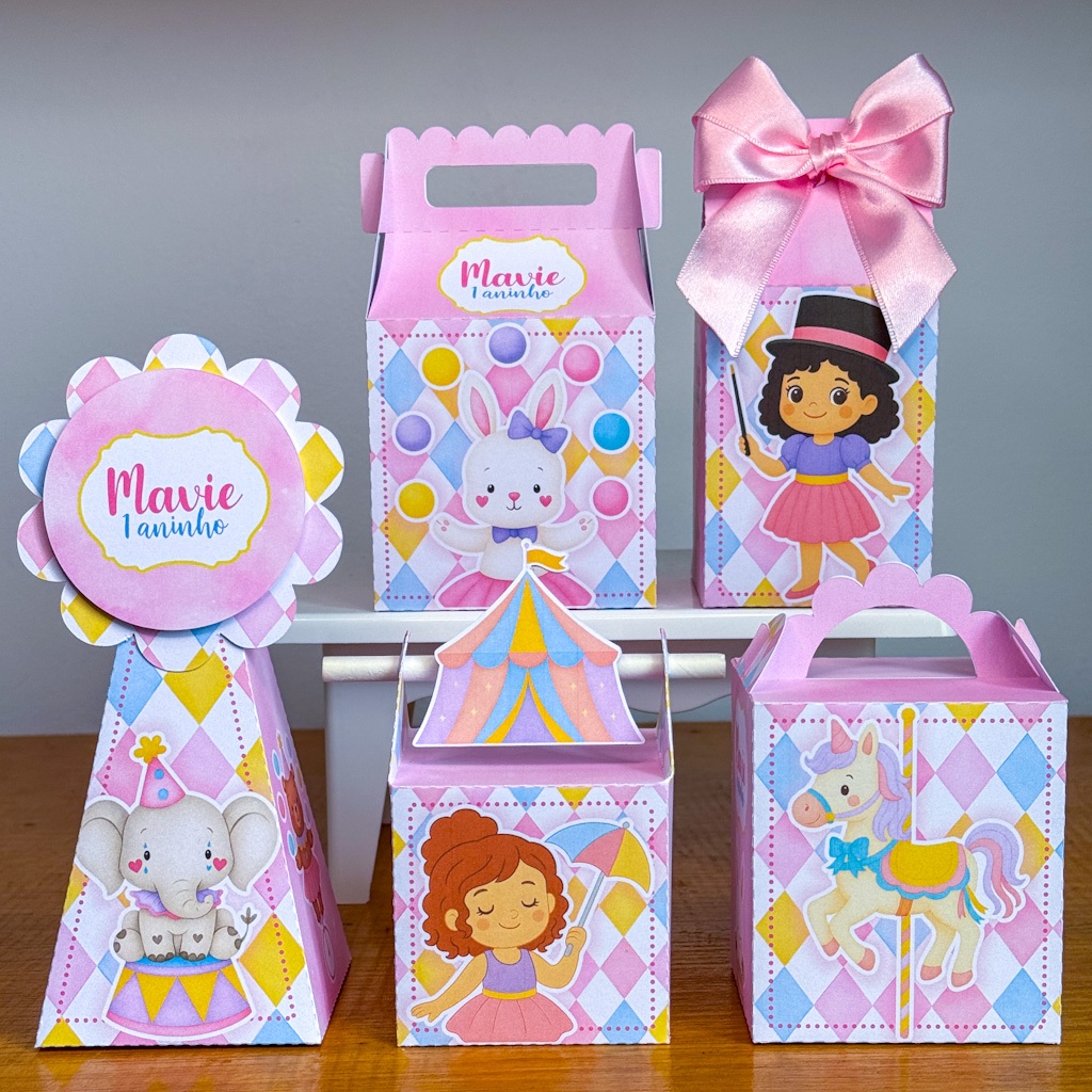 Kit Festa Circo Rosa Encantado Menina Personalizado Pegue e Monte lembrancinhas mêsversário aniversário festa na creche