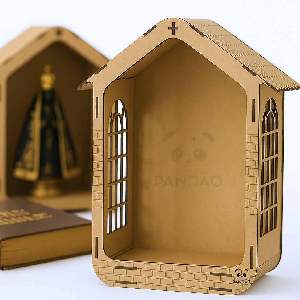 Oratório Capela Grande em MDF Cru - Corte a Laser com Detalhes Vazados - Enviado Montado