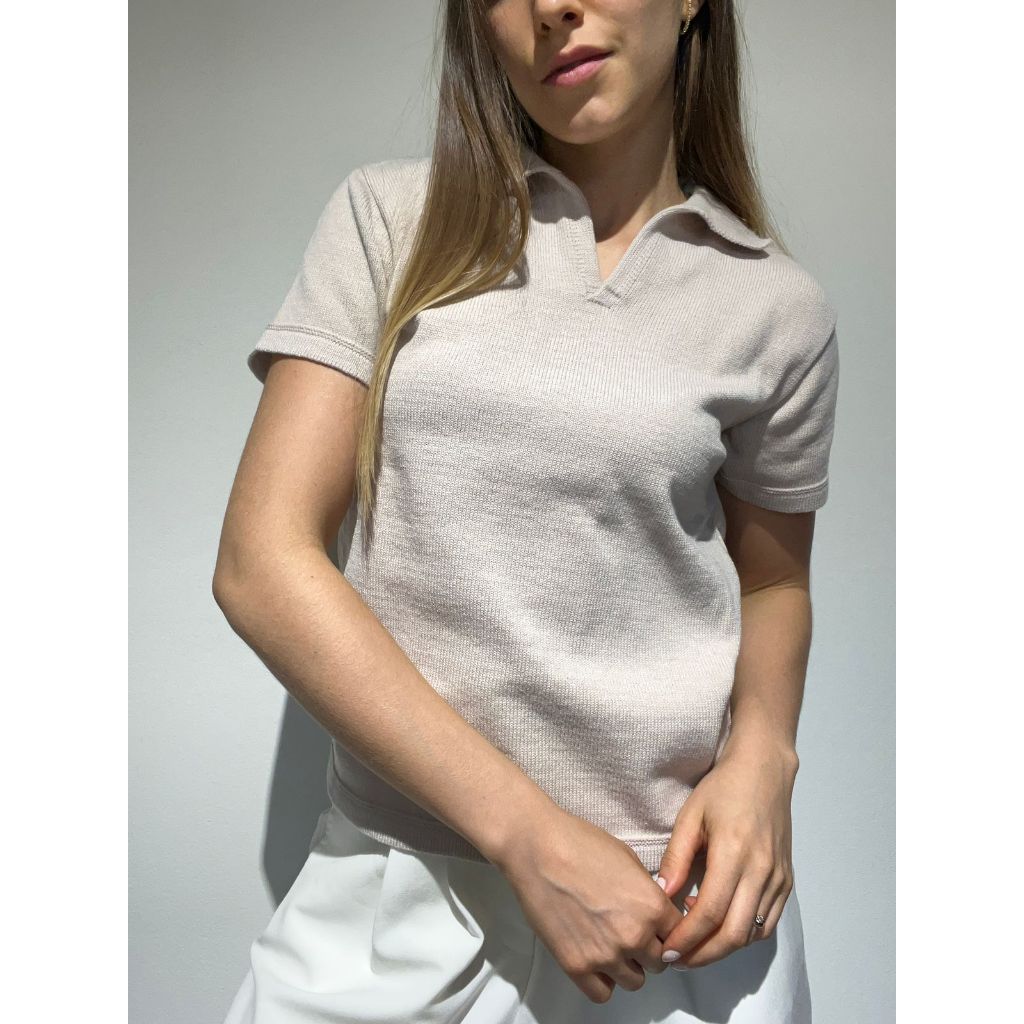 Camiseta Polo Tricot Lisa Tricô Verão Moda Feminina Tendência