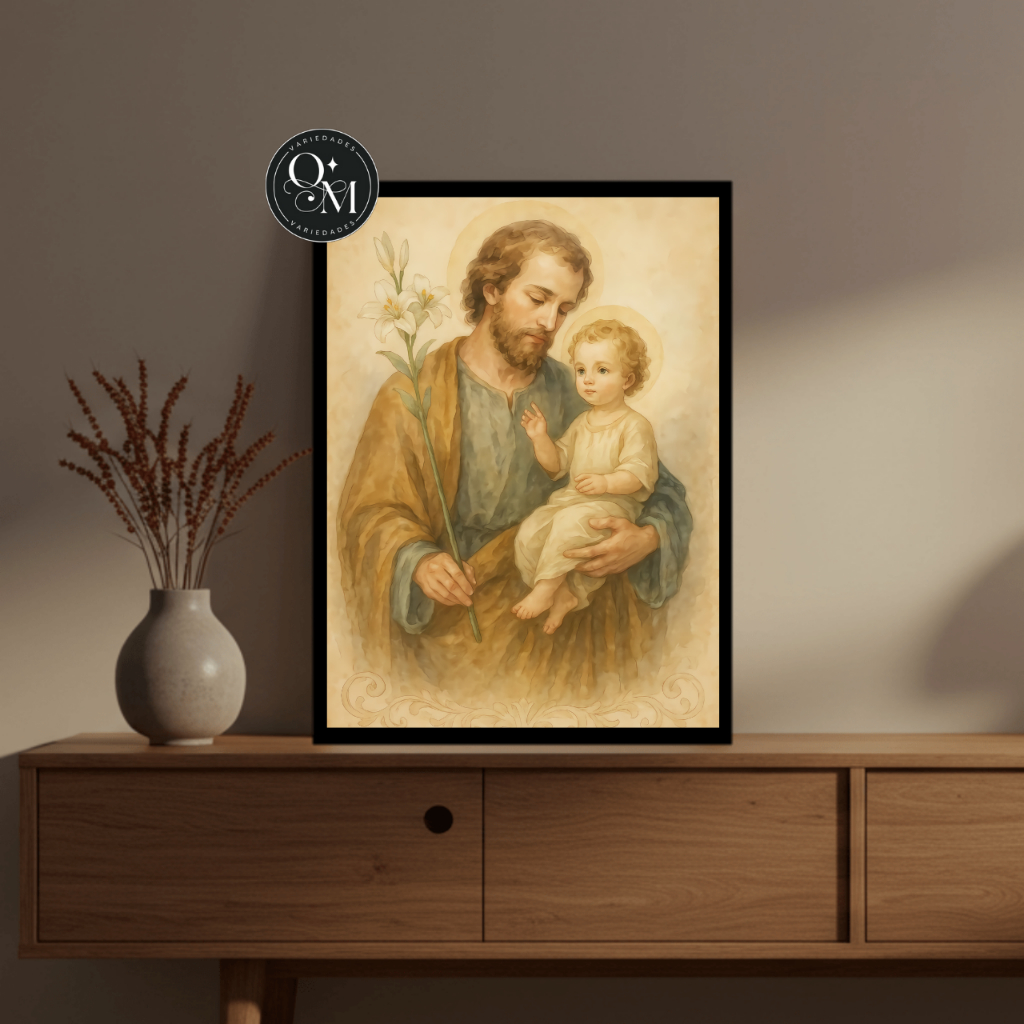 Quadro Decorativo Casa Sala Religioso São José Pintura Aquarela Varios Tamanhos Modelos 1 Peça