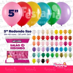 Balão Redondo 5" Diversas Cores – 50 Unid – Art Latex
