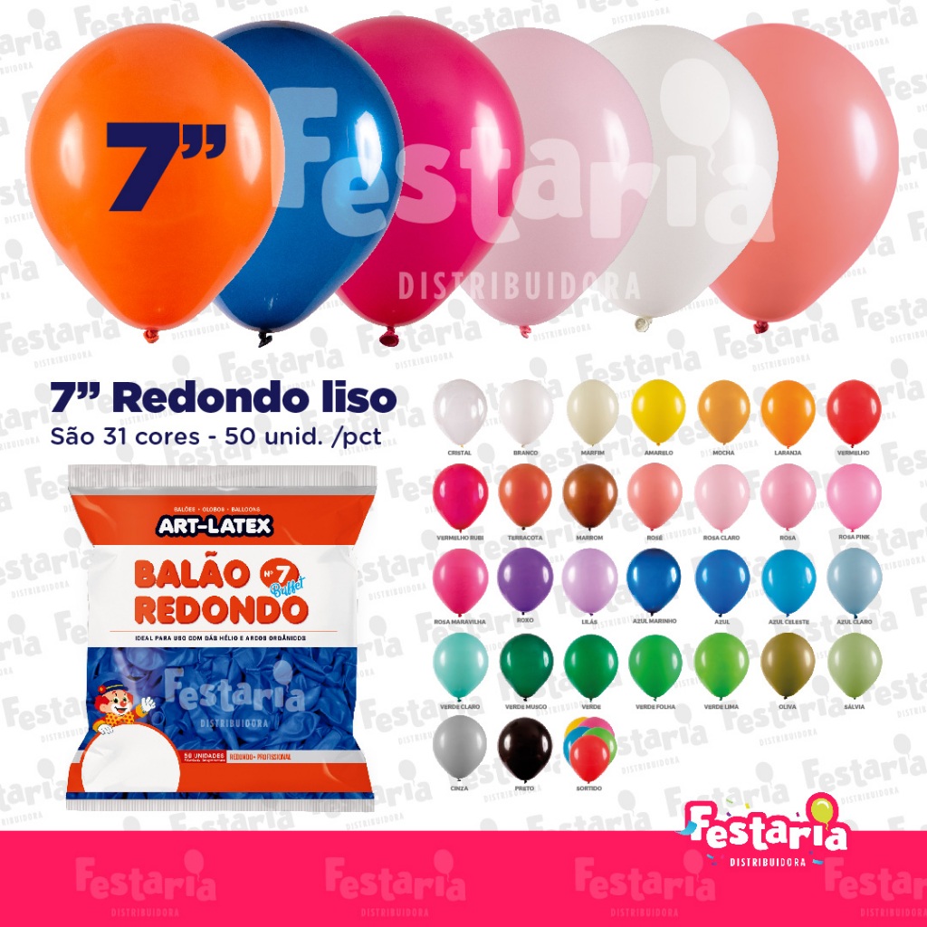 Balão Redondo 7" Diversas Cores  – 50 Unidades – Art Latex em Oferta na Shopee