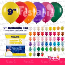 Balão Redondo 9" Diversas Cores – 50 Unidades – Art Latex