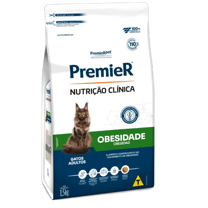 Ração Premier Nutrição Clínica Obesidade para Gatos Adultos 1,5kg Super Premium