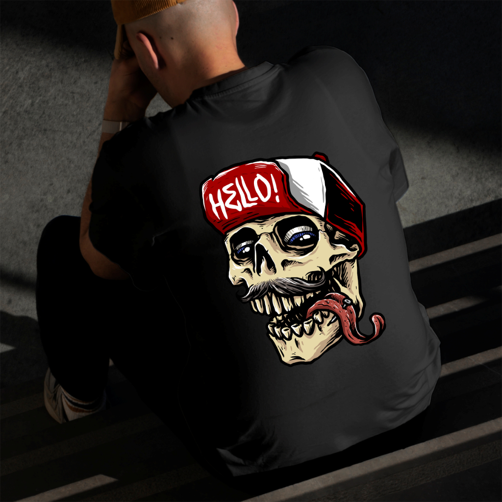 Camiseta Masculina Estampada Caveira Hello 100% Algodão Estilo Conforto Diário Do Tamanho P ao GG