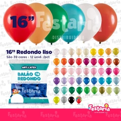 Balão Redondo 16" Diversas Cores – 12 Unid – Art Latex