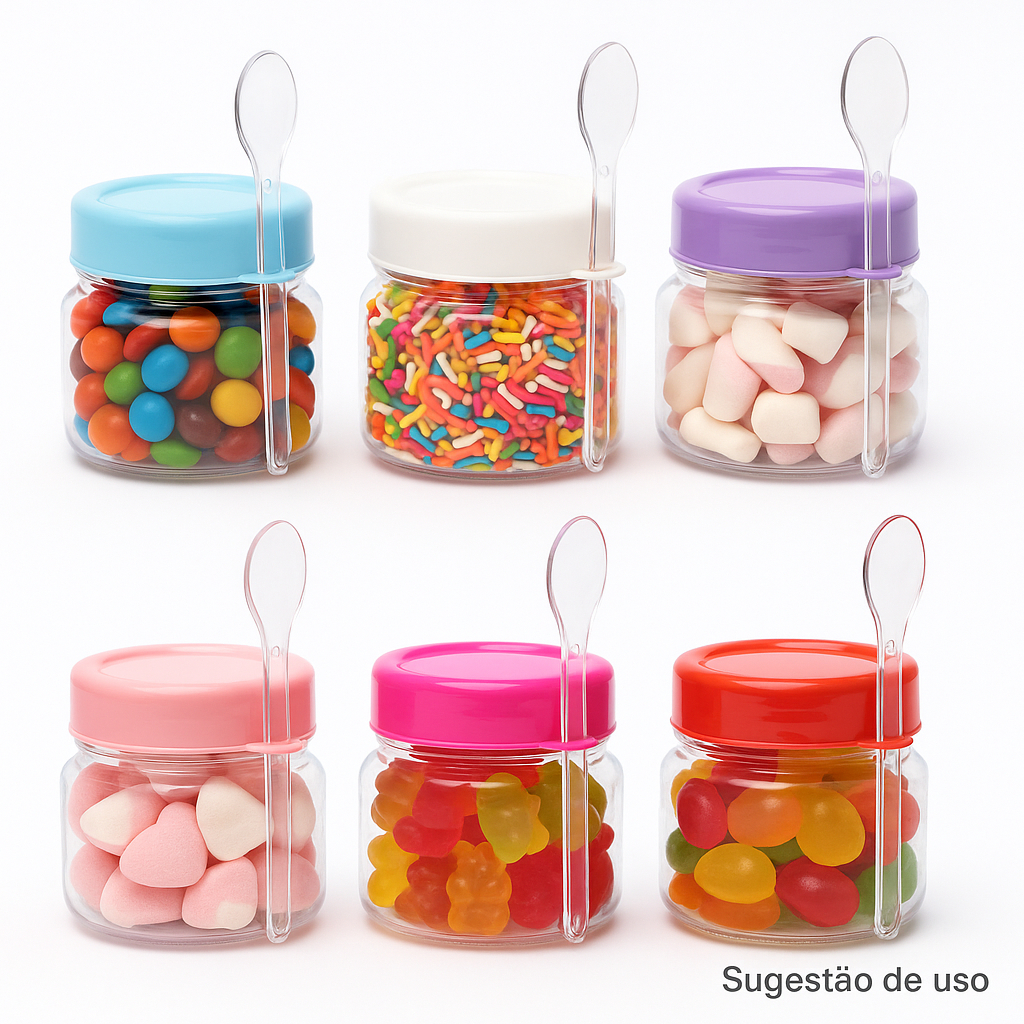 100 Potes papinha 40 ml potes com colher e com tampa potinhos para lembrancinhas festas aniversarios