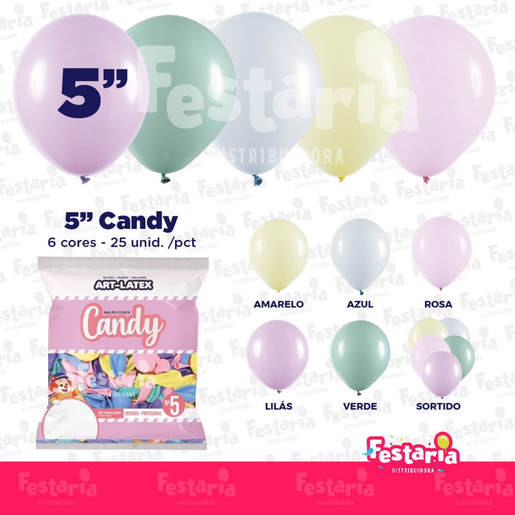 Balão Candy 5" Diversas Cores  – 25 Unid – Art Latex em Oferta na Shopee