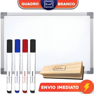 Quadro Branco Lousa 90x60cm + 4 Canetas Marcadores + Kit Instalação + 1 Apagador Madeira em Oferta na Shopee