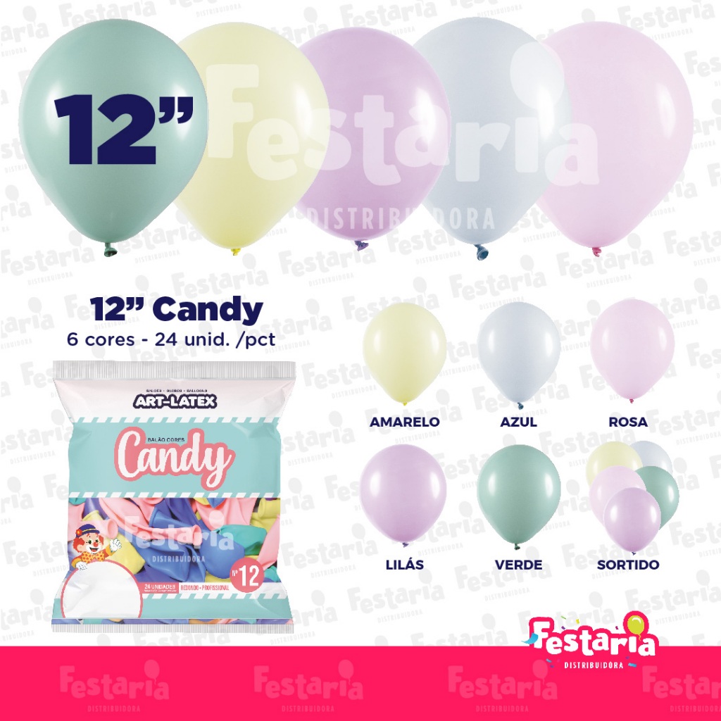 Balão Candy 12" Diversas Cores  – 24 Unid – Art Latex em Oferta na Shopee