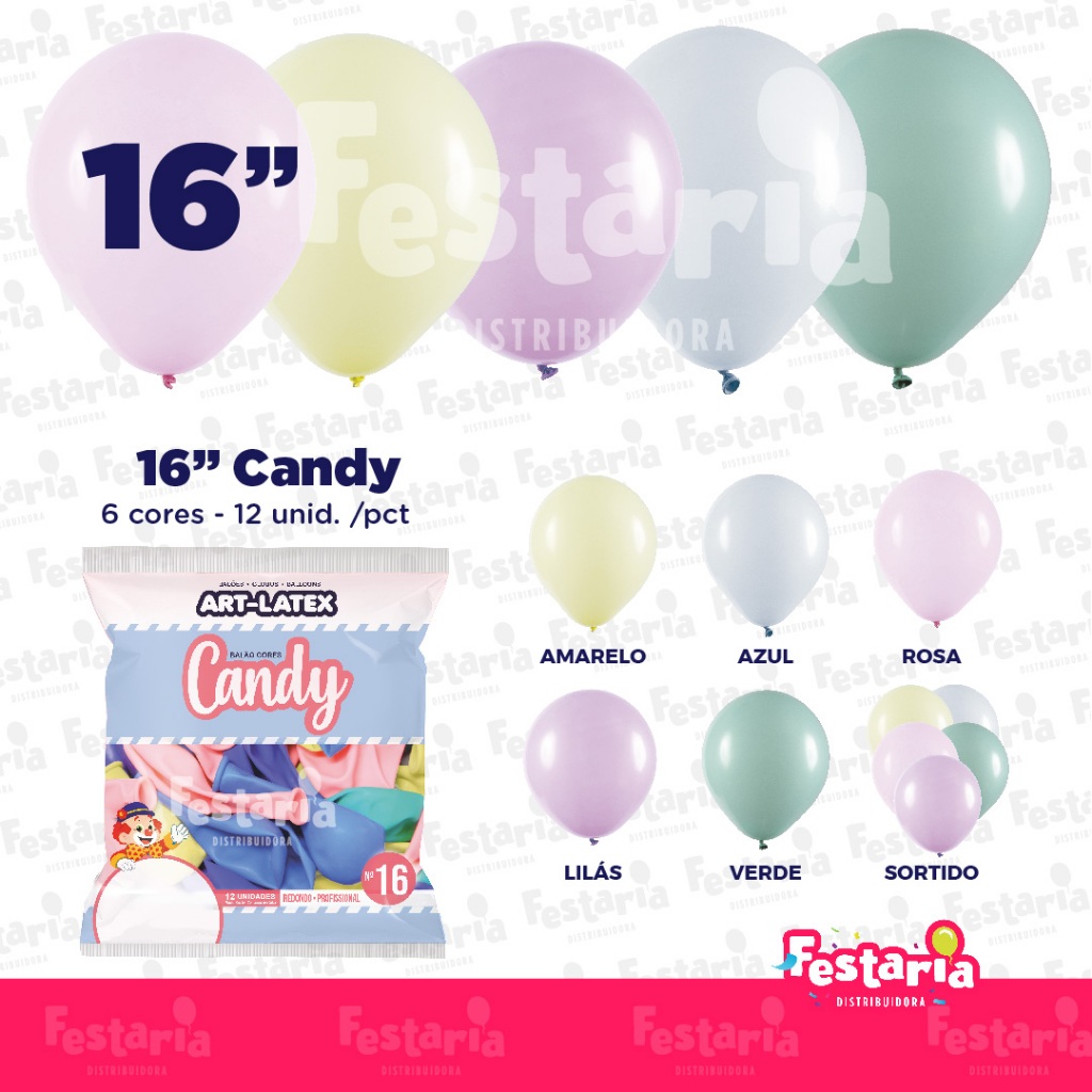 Balão Candy 16" Diversas Cores  – 12 Unid – Art Latex em Oferta na Shopee