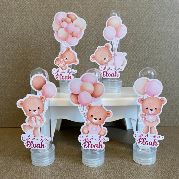 Aplique para tubete Ursinha Baloeira Chá de bebê menina - lembrancinha - aniversario- caixinhas personalizadas - tubete