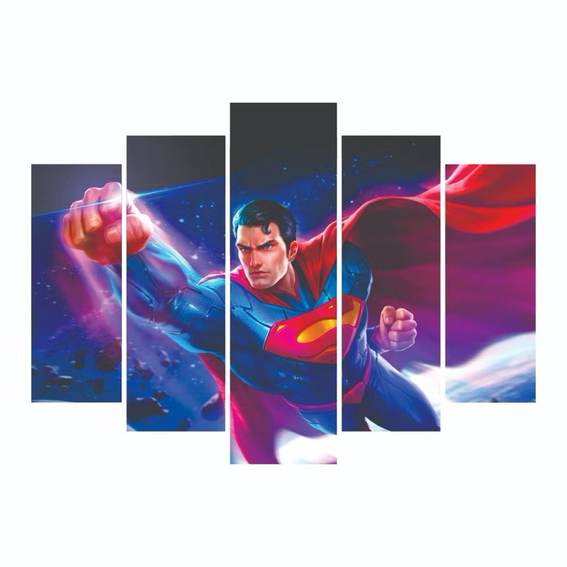 Quadro Super Man 5 peças Quadro Decorativo 5 Peças  - Arte Moderna Infantil | Decoração Sala Quarto Nerd Geek Disney