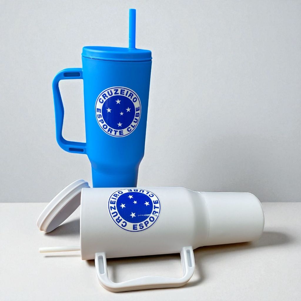Copo com Canudo Cruzeiro Personalizado 1200ml Em Policarbonato Time Cruzeiro Esporte Clube