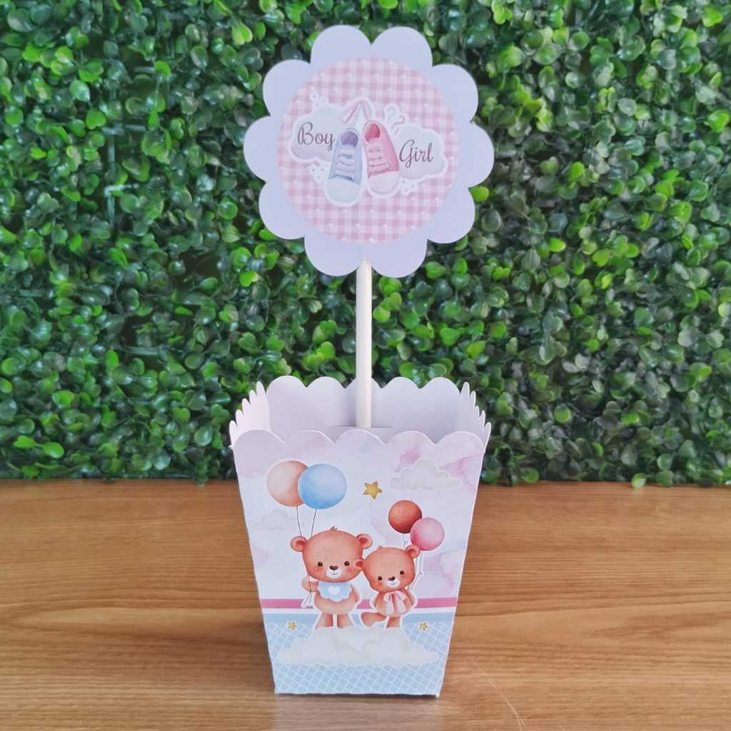 Centro de Mesa lembrancinhas decoração personalizados - Chá Revelação Ursinho Rosa e Azul