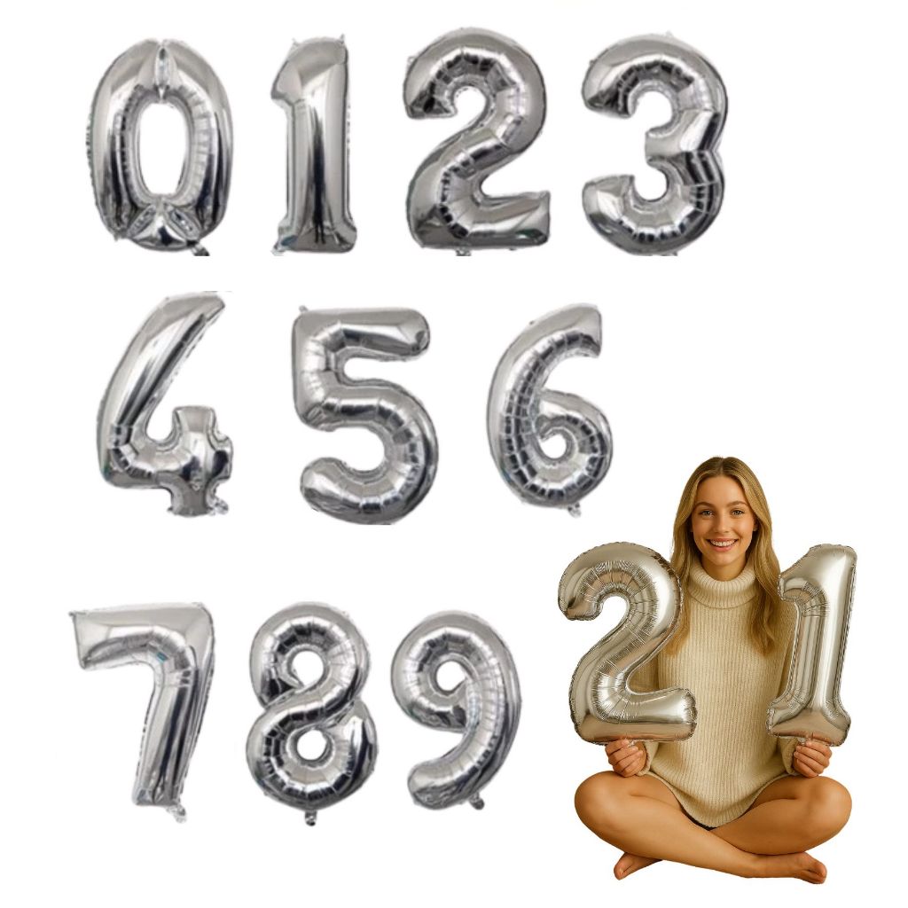 2 Balões Número Prata Metalizado 40cm Decoração Bexiga Festa Aniversário Ano Novo em Oferta na Shopee