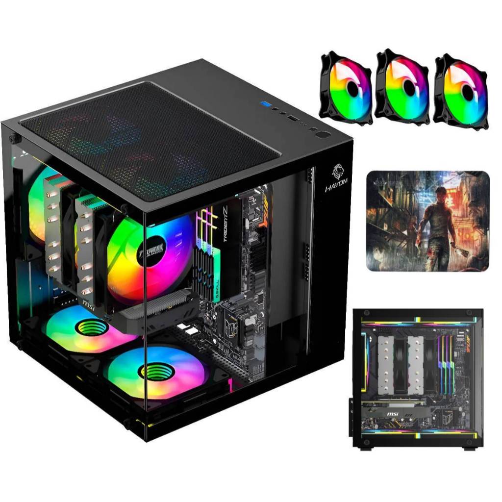 Gabinete Cpu Gamer Com Fans RBG LED estáticas Vidro Temperado
