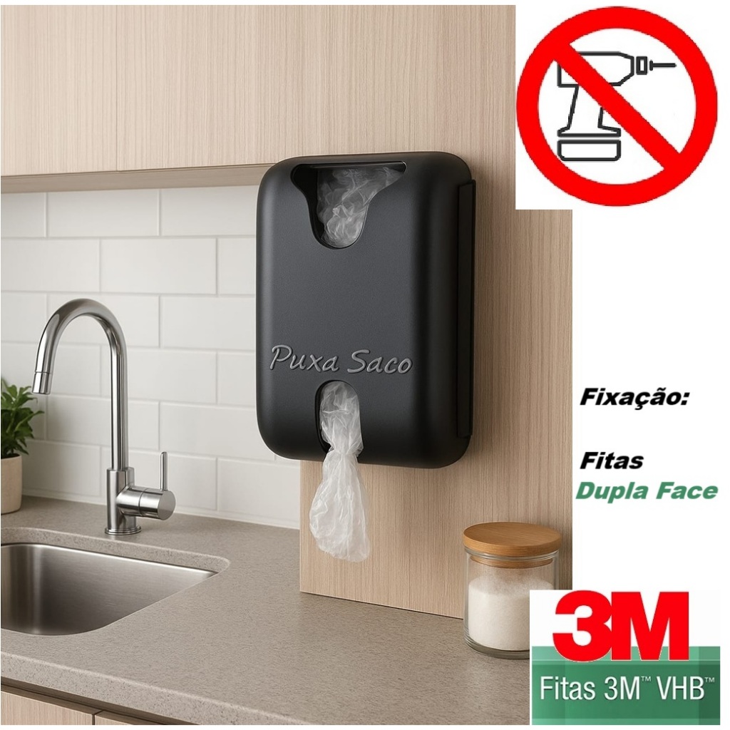 Puxa Saco Preto Dispenser Sacolas Plásticas Fixação Adesivo 3M - em Oferta na Shopee
