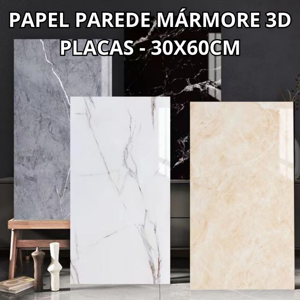 Kit 40 Placas Mármore Vinílico Adesivo 60x30 Parede Decoração Lavável em Oferta na Shopee
