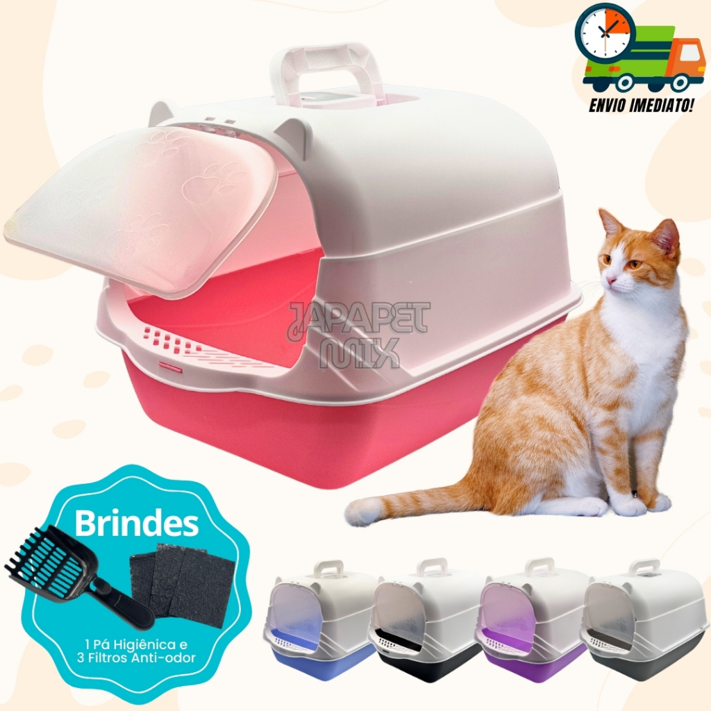 Caixa De Areia Para Gatos Fechada Porta Transparente Sanitário + Pá + 03 Filtros Anti Odor Promoção