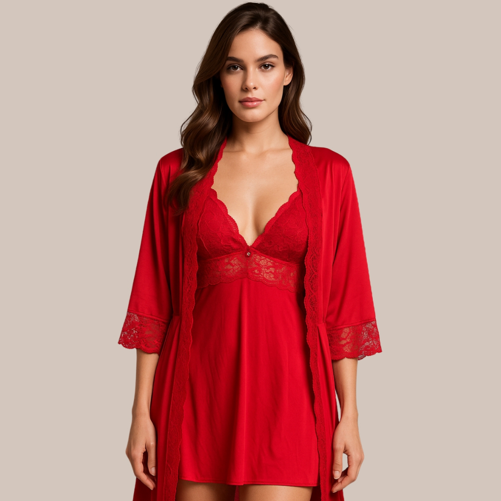 Camisola + Robe em Microfibra com renda PAULA