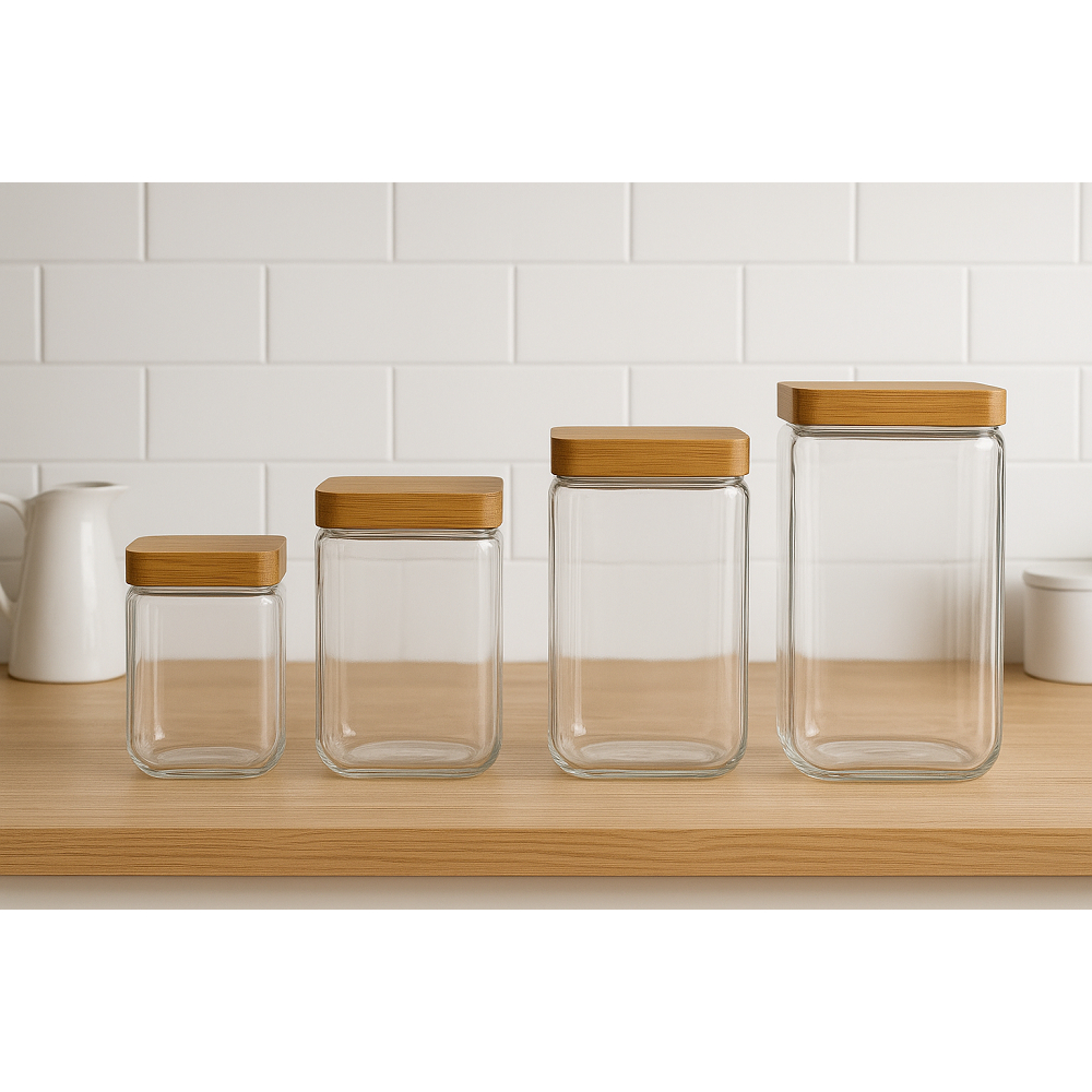 Potes De Vidro Hermético Com Tampa Bambu Moderno e Elegante Multiuso em Oferta na Shopee