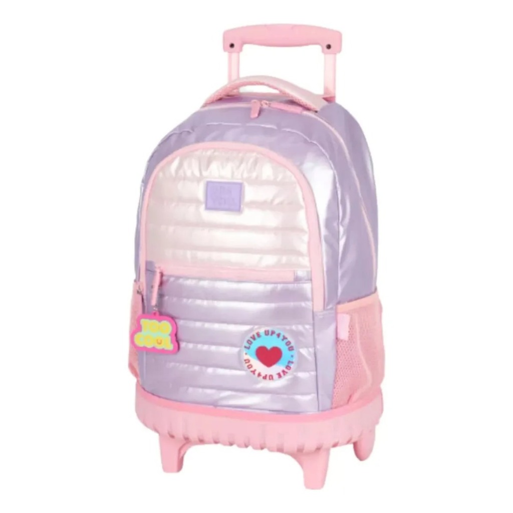 Mochila De Rodinhas Metalizada Love Up4 You em Oferta na Shopee