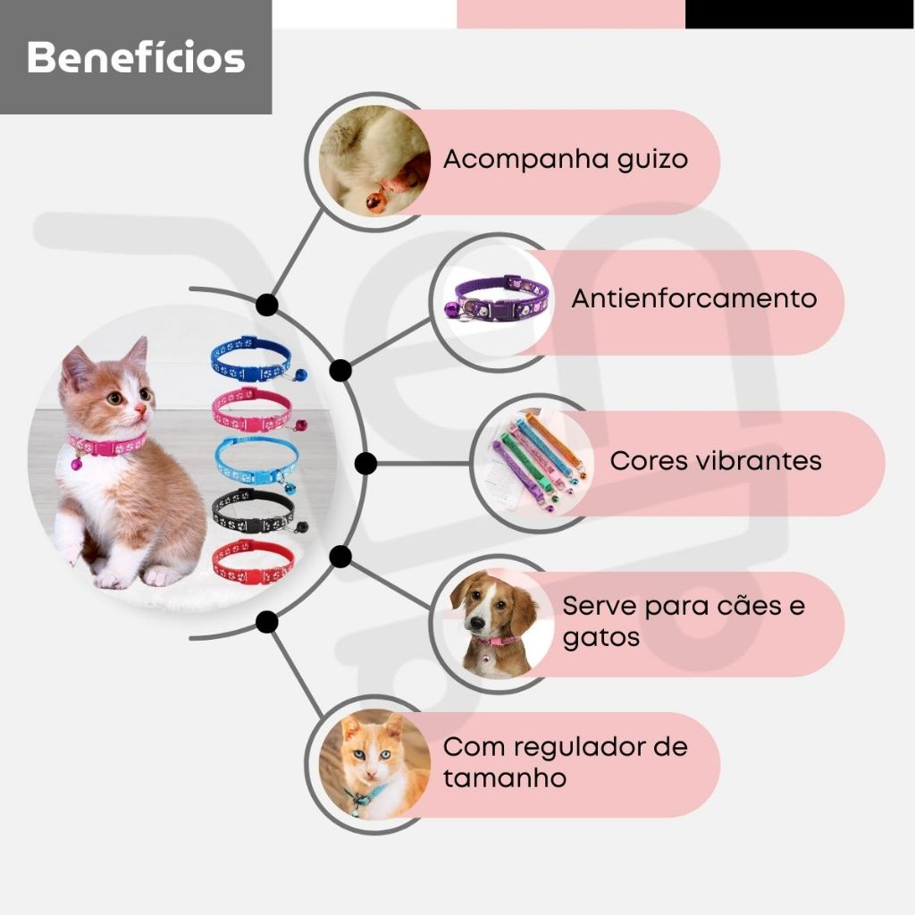 Coleira Gato Guizo Cartela c/10 Unidades Sortidas Atacado Sininho