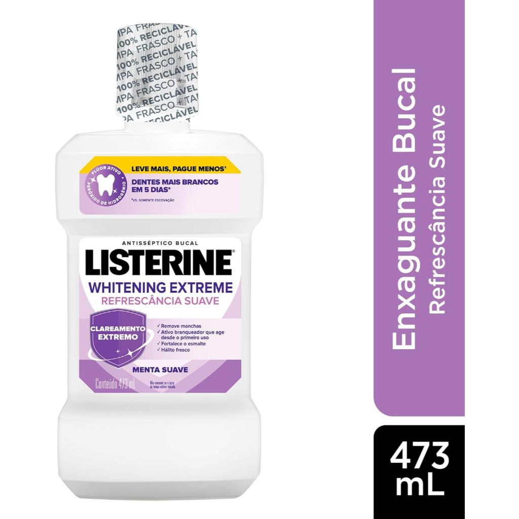 Enxaguante Bucal Listerine Whitening Extreme Clareador Dental 473ml
