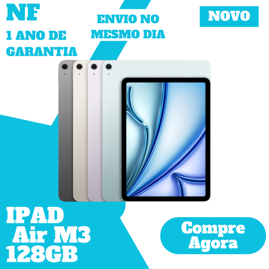 iPad Air M3 - 128GB/256GB - Wi-Fi - 11” -  Novo Original Lacrado NF Garantia