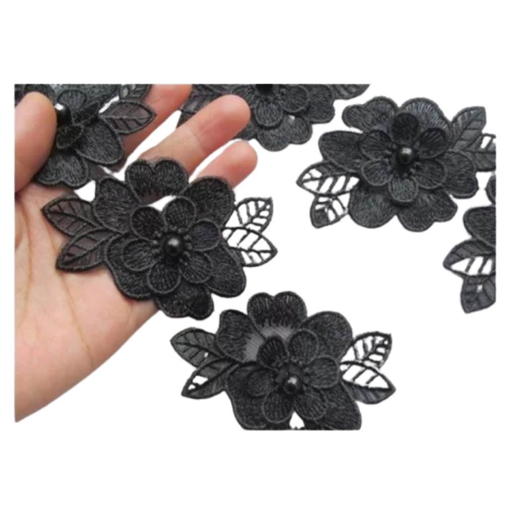Aplique Renda Bordado 5 Unidades Flores Patch Costura